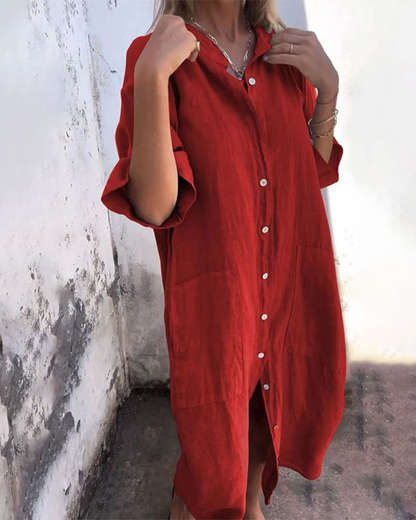 Valerie | Elegante Damers Boho Skjortekjole Med Afslappet Pasform
