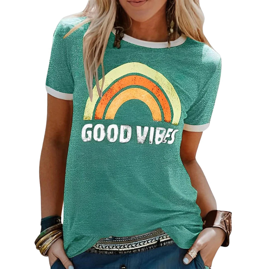 Veda | Farverig Kvinders Sommer T-Shirt med Grafisk Print