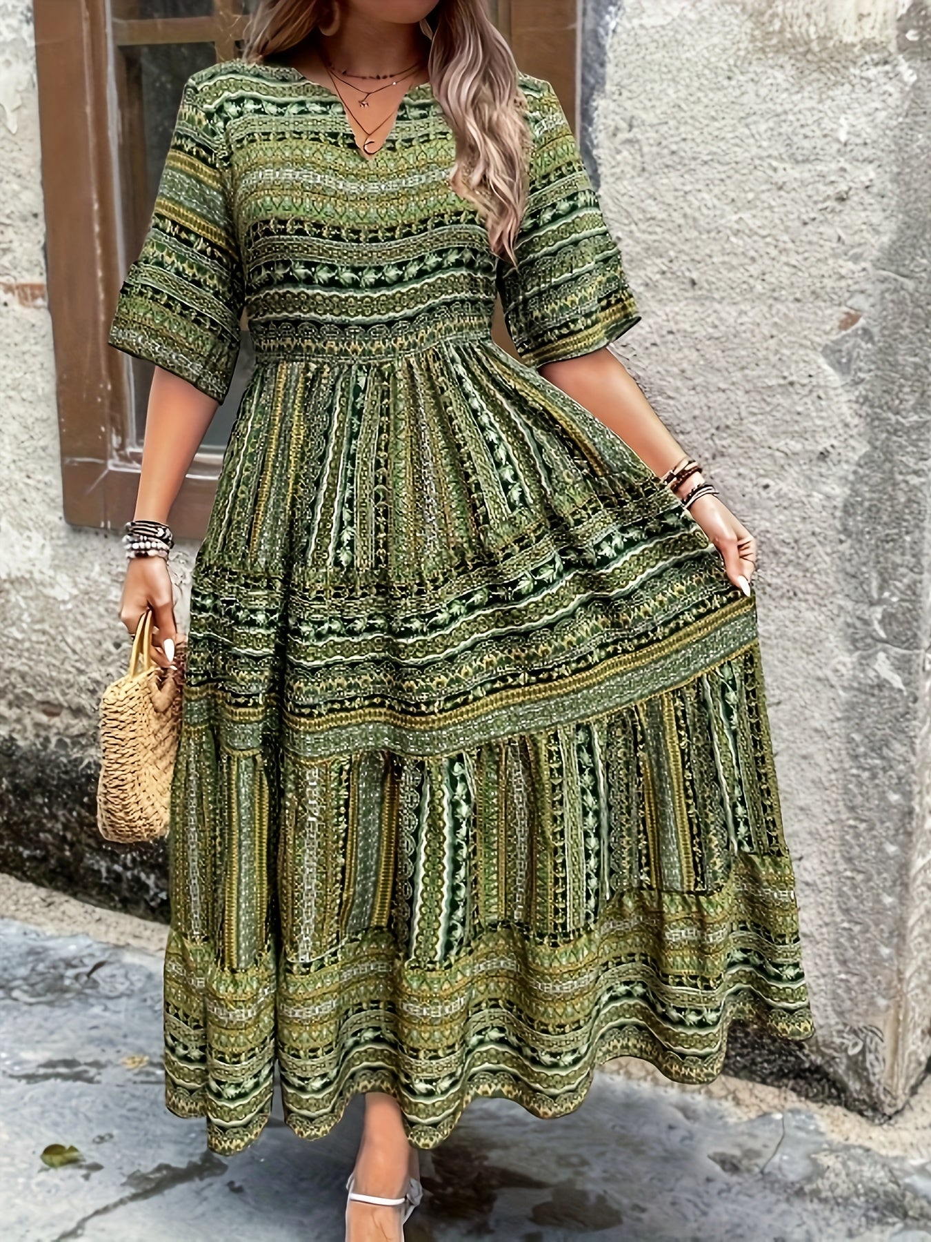 Vivienne | Elegante Damers Boho Maxikjole Med Etnisk Print