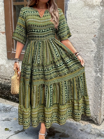 Vivienne | Elegante Damers Boho Maxikjole Med Etnisk Print